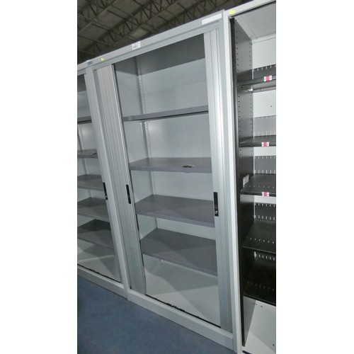 1453 - 1 x Silverline metal tambour front cabinet approx 100 x 50 x 200cm