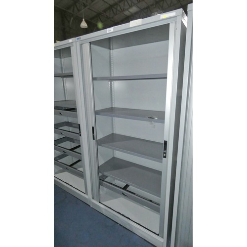 1456 - 1 x Silverline metal tambour front cabinet approx 100 x 50 x 200cm