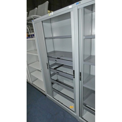 1460 - 1 x Silverline metal tambour front cabinet approx 100 x 50 x 200cm