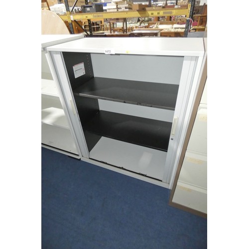 1472 - 1 x light grey metal tambour front storage cabinet approx 47d x 100 w x 118cm high