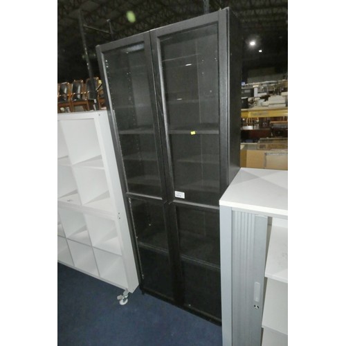 1474 - 1 x IKEA black wood effect display / storage cabinet with two glass doors approx 79 x 30 x 201cm hig... 