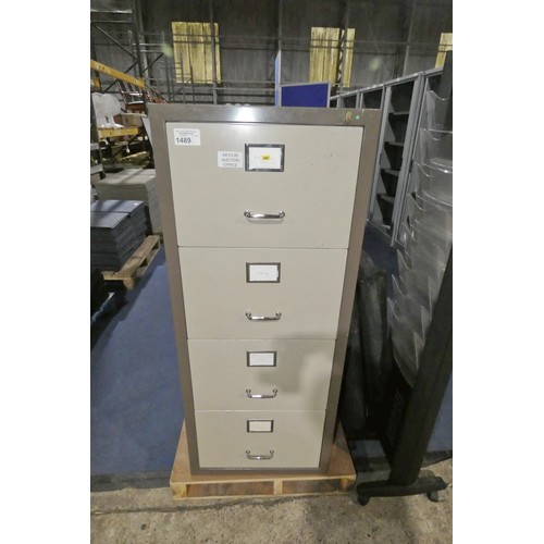 1489 - 1 x fire resisting 4 drawer filing cabinet approx 57 x 73 x 138cm high - key in auction office