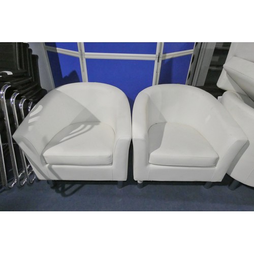 1493 - 2 x white upholstered tub type chairs