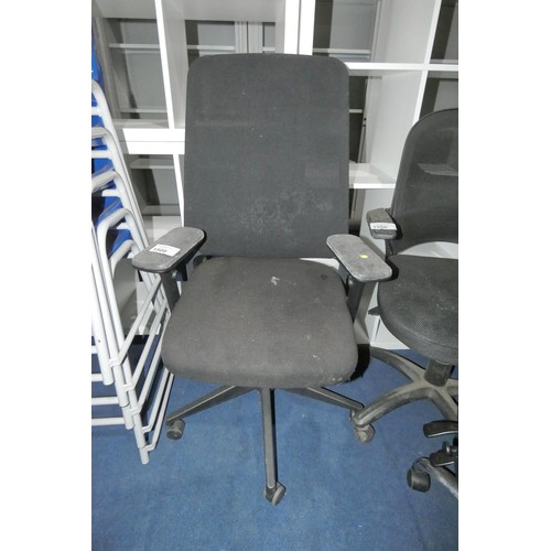 1508 - 1 x black upholstered office swivel chair with mesh back