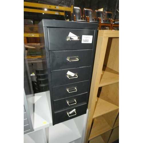 1480 - 1 x black metal 6 drawer index type cabinet approx 28 x 40 x 67cm high