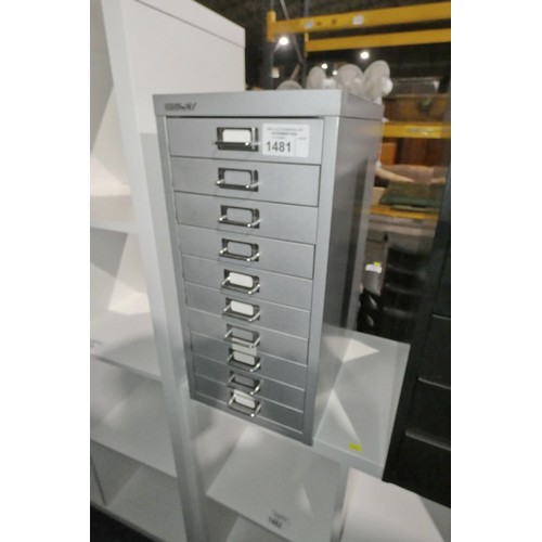 1481 - 1 x Bisley silver metal 10 drawer index type cabinet approx 28 x 41 x 59cm high