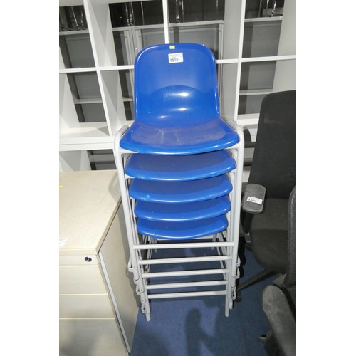 1510 - 5 x stacking metal framed stools with blue plastic seats