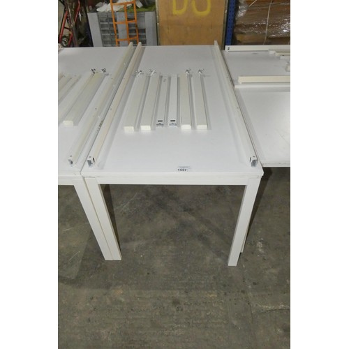 1557 - 2 x IKEA Melltorp white rectangular table both approx 176 x 75cm high - 1 x built and 1 x requires a... 