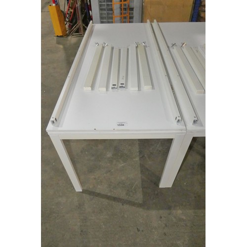 1558 - 2 x IKEA Melltorp white rectangular table both approx 176 x 75cm high - 1 x built and 1 x requires a... 