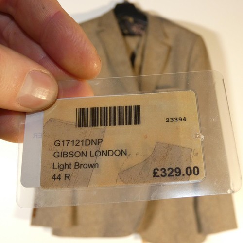 151 - A gentleman's brown suit by Gibson, jacket 44R & trousers 38R, includes waistcoat, retail price £329... 