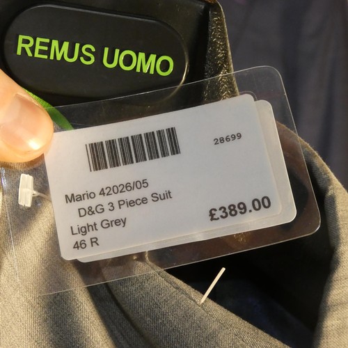 110 - A gentleman's grey suit by Remus Uomo, jacket 46R & trousers 40R, includes waistcoat, retail price £... 