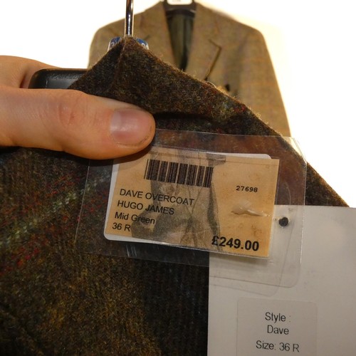 335 - A gentleman's green check overcoat by Hugo James size 36R, retail price approx £249 - please see pic... 