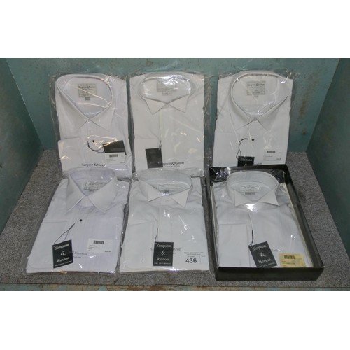 436 - 6 x gentleman's white shirts by Simpson & Ruxton, sizes include 17.5, 17, 16.5, 16 and 15.5