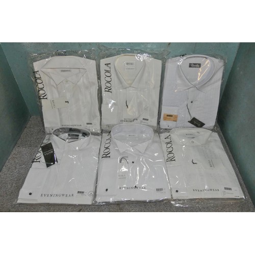 443 - 6 x gentleman's white shirts by Rocola, sizes include 15, 16 and 20