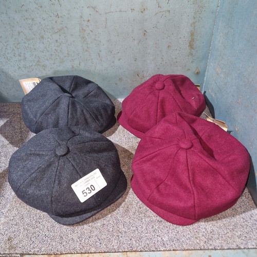 530 - 4 x various colour flat caps, various prices approx £29 each