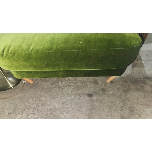 2776 - 2 vintage style green velvet effect designer armchairs Front legs requires attention. no Lables
size... 