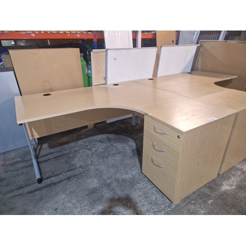 1552 - 1 x wood effect corner workstation approx 160 x 120cm supplied with a full height end pedestal