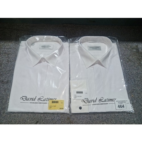 464 - 2 x gentleman's white shirts by David Latimer, both size 17