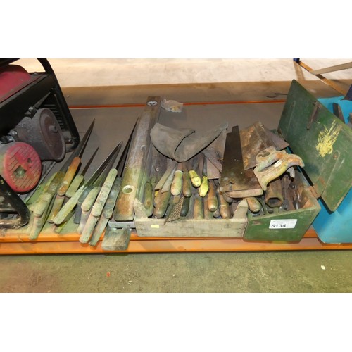 5134 - A quantity of various hand tools including saws, files, wooden planes etc