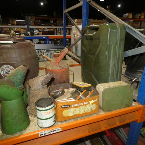 5137 - A quantity of various items including a jerry can, fuel cans, oil cans and vintage tins