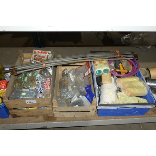 5367 - A quantity of various items including a drain cleaning rods, screws, nails, tape, decorating items e... 