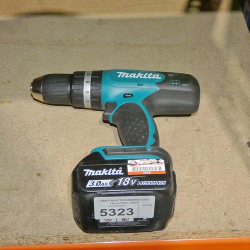 5323 - 1 x Makita DHP453 cordless drill with 1 x 18v battery - No charger is included