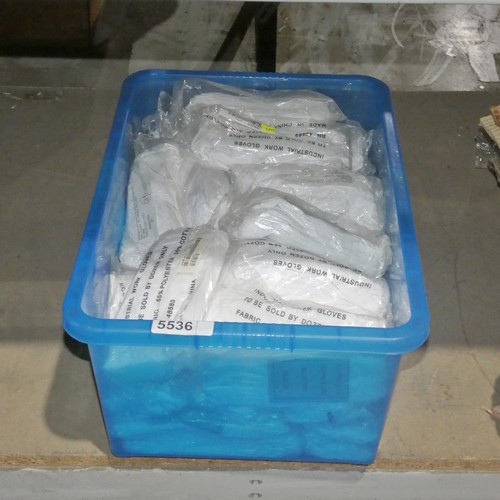 5536 - 1 x plastic crate containing a quantity of white disposable industrial work gloves (in packs of 12)