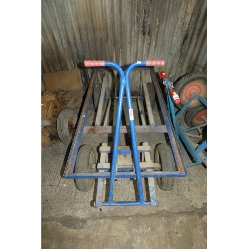 5598 - 1 x blue metal warehouse trolley frame with no bed fitted approx 77 x 152cm