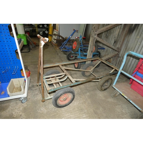 5600 - 1 x blue metal warehouse trolley frame with no bed fitted approx 71 x 152cm