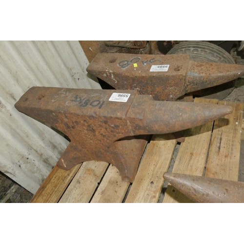 5596 - 1 x blacksmiths anvil - Anvil is marked 108kg