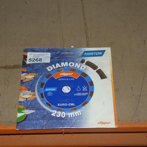 5268 - 1 x Norton Clipper laser welded diamond stone cutting blade 230mm x 22.23 mm- unused