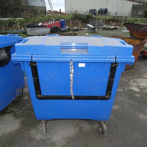 6148 - 1 x Blue wheeled bin with a lift up lid and drop down front