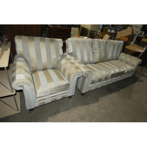 2063 - An Alstons striped upholstered two person sofa approx 195cm wide and a matching arm chair