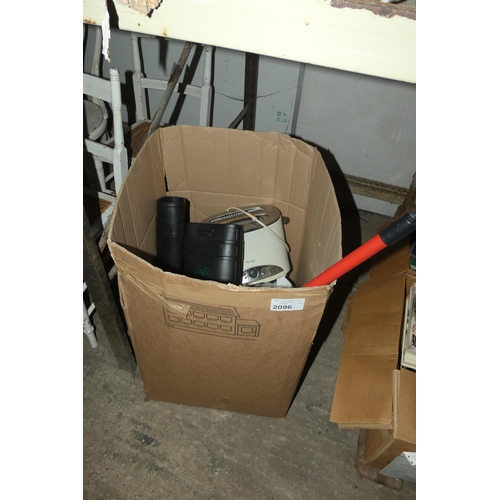 2096 - 1 box containing a quantity of various items including a pair of Workforce safety Wellington type bo... 