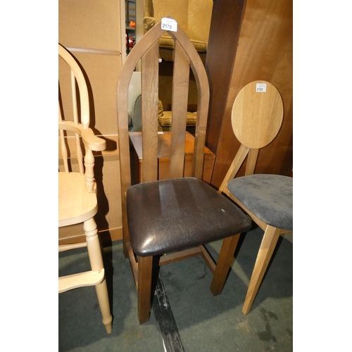 2179 - 1 x arch back wooden dining chair with brown upholstered seat pad