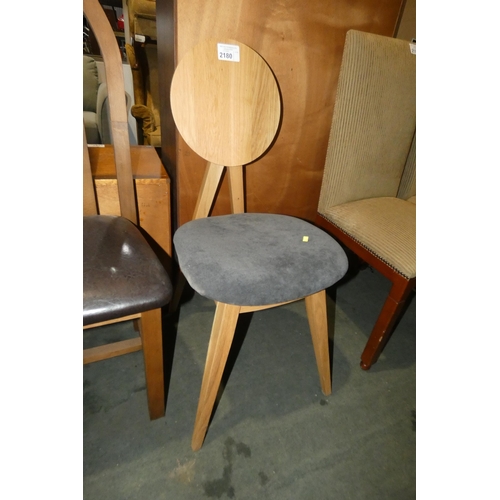 2180 - 1 x round back wooden dining chair with dark grey upholstered seat pad