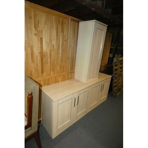 2182 - 2 x wood effect two door cabinets each approx 90 x 45 x 76cm high and 1 x wood effect single door ca... 