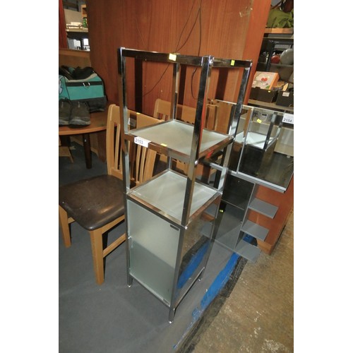 2153 - 1 x metal / glass shelf unit with 1 door below approx 32 x 32 x 120cm high