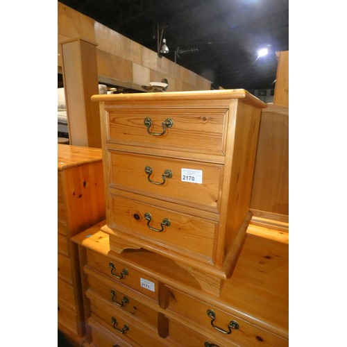 2170 - A Pine 3 drawer bedside cabinet approx 49 x 45 x 58cm high