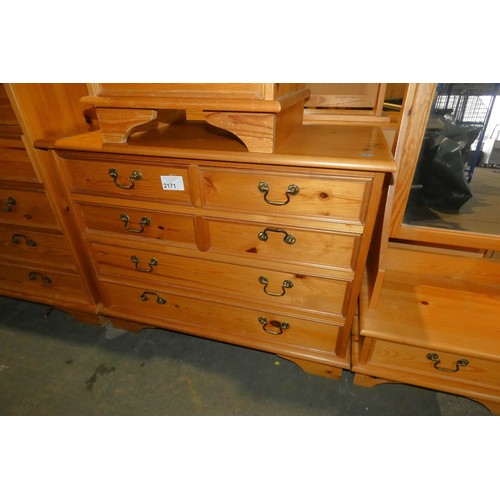 2171 - A Pine chest of 6 drawers approx 92 x 44 x 72cm high