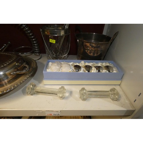3001 - A silver plated entre dish, a silver plated ice bucket and a quantity of miscellaneous silver plated... 