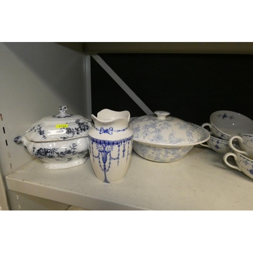 3037 - A collection of blue and white dinnerware, ornaments and other items (two shelves)