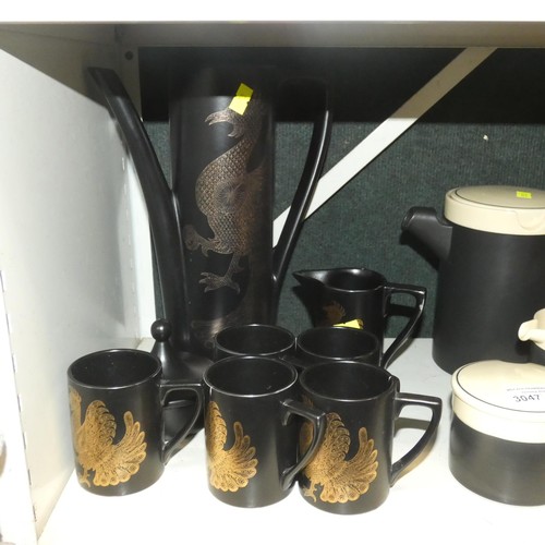 3047 - Two 1970s vintage pottery coffee sets and other 1970s vintage china ware (one shelf)