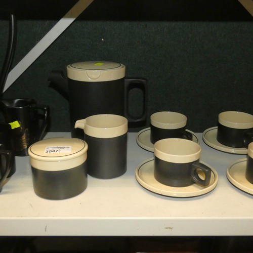 3047 - Two 1970s vintage pottery coffee sets and other 1970s vintage china ware (one shelf)