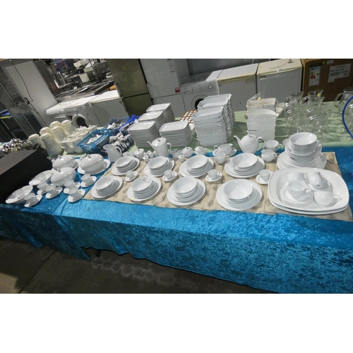 1101 - A large 10 person plus set of crockery by Norilake type Arctic White, includes dinner plates, side p... 