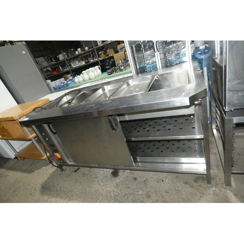 1221 - A commercial stainless steel heated serving cabinet by Scobie McIntosh with blue industrial 240v plu... 