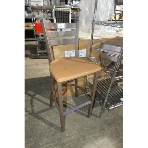 1228 - A tall industrial style metal framed stool with plastic seat