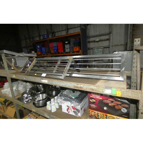 1052 - 2 x commercial stainless steel catering pot drying shelves approx 70x30cm & 160x30cm