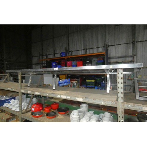 1060 - 2 x commercial stainless steel wall mounted catering type shelves approx 240x30 & 220x30cm