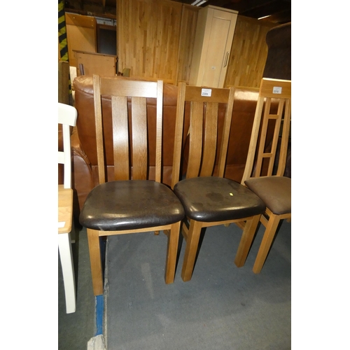 2209 - 2 x high back wooden framed dining chairs with brown upholstered seats